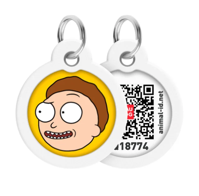 Адресник Waudog Smart ID c QR-паспортом для собак и котов, металл, рисунок "Рик и Морти 2", круг, 30 мм