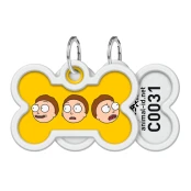 Адресник Waudog Smart ID c QR-паспортом для собак и котов, металл, рисунок "Рик и Морти 2", кость, 40×28 мм