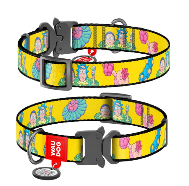 Ошейник Waudog Nylon c QR-паспортом для собак, рисунок "Рик и Морти 1", нейлон, металл, 25 мм, 31-49 см