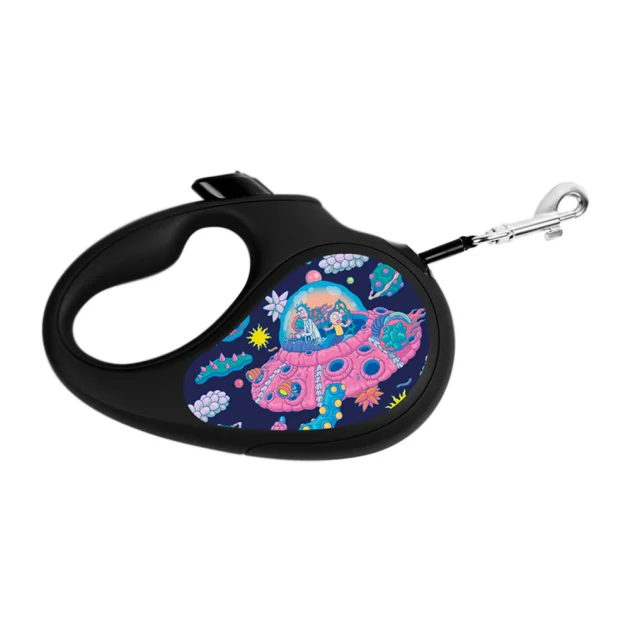 Повідець-рулетка Waudog R-leash для собак, малюнок "Рік і Морті 1", M, до 25 кг, 5 м, стрічка, чорний