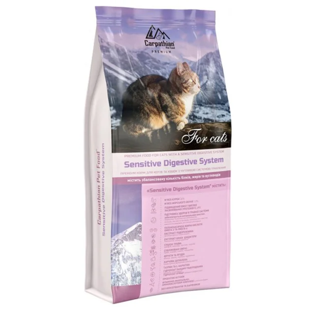 Сухий корм Carpathian Pet Food Sensitive для котів та котів з чутливим травленням, з куркою, 12 кг