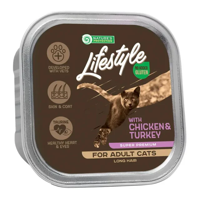 Консерви Natures Protection Lifestyle Long Hair Chicken&Turkey для котів з довгою шерстю, з куркою та індичкою, 85 г