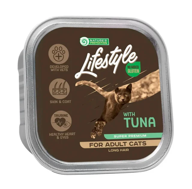 Консерви Natures Protection Lifestyle Long Hair Tuna для котів з довгою шерстю, з тунцем, 85 г