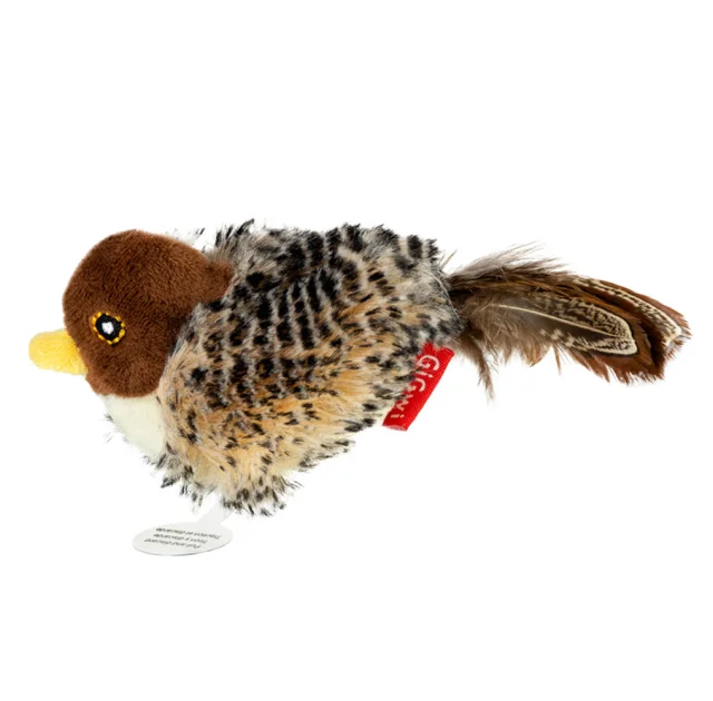 Игрушка GiGwi Melody Chaser Птичка со звуковым чипом и кошачьей мятой, для кошек, искусственный мех, 13 см