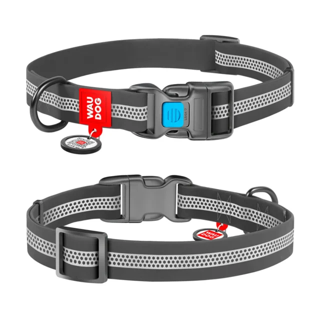 Ошейник Waudog Waterproof c QR-паспортом для собак, водостойкий, пластиковая пряжка, L, 25 мм/31-49 см, серый