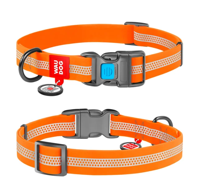 Ошейник Waudog Waterproof c QR-паспортом для собак, водостойкий, пластиковая пряжка, L, 25 мм/31-49 см, оранжевый