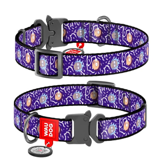 Ошейник Waudog Nylon c QR-паспортом для собак, рисунок "Рик и Морти 2", нейлон/металл, размер XL, 25 мм/35-58 см