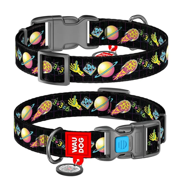 Ошейник Waudog Nylon c QR-паспортом для собак, рисунок "Рик и Морти 3", нейлон/пластик, размер XL, 25 мм/35-58 см