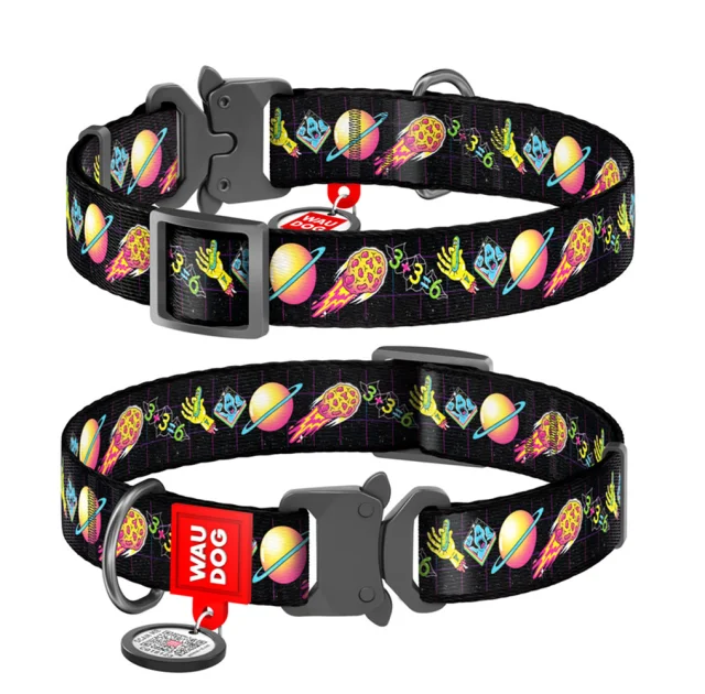 Ошейник Waudog Nylon c QR-паспортом для собак, рисунок "Рик и Морти 3", нейлон/металл, размер S, 15 мм/23-35 см
