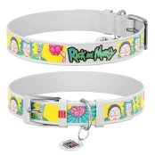 Ошейник Waudog Design с QR-паспортом для собак, кожаный, рисунок "Рик и Морти 1", ХXS, 12 мм/19-25 см, белый