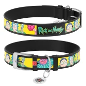 Ошейник Waudog Design с QR-паспортом для собак, кожаный, рисунок "Рик и Морти 1", ХXS, 12 мм/19-25 см, чёрный