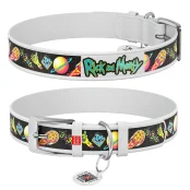 Ошейник Waudog Design с QR-паспортом для собак, кожаный, рисунок "Рик и Морти 3", S, 15 мм/27-36 см, белый