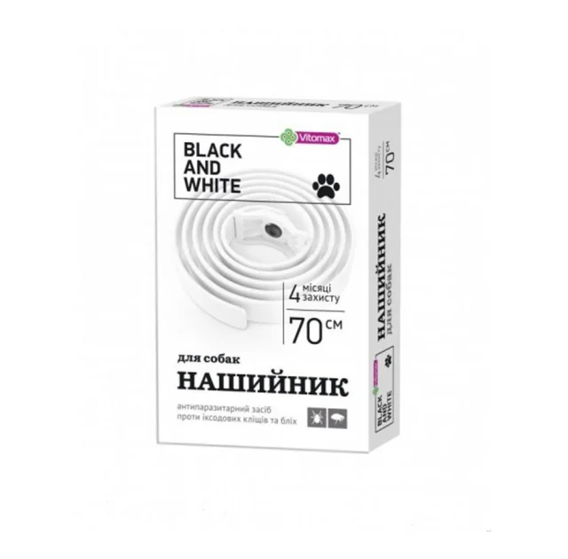 Ошейник Vitomax Black&White противопаразитарный, для собак, белый, 70 см