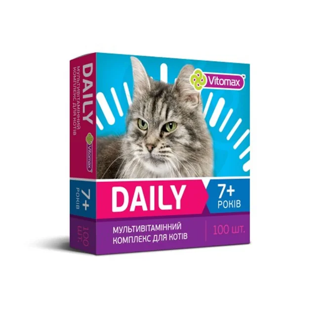 Профілактичні вітаміни Vitomax Daily для котів старше 7 років, 50 г, 100 табл.