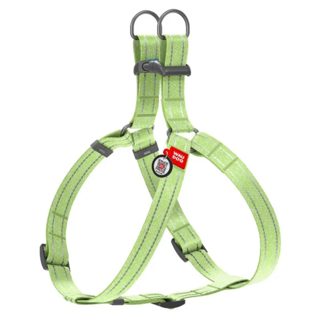 Шлея светоотражающая WAUDOG Re-cotton для собак, с QR паспортом, хлопок/пластик, M, 20 мм/50-80 см, салатовый