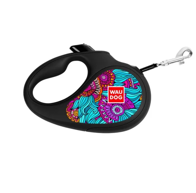 Повідець-рулетка Waudog R-leash для собак, малюнок "Літо", S, до 15 кг, 5 м, стрічка, чорний