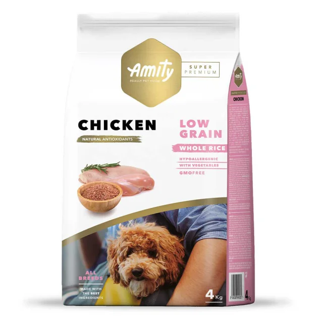 Сухий корм Amity Super Premium Adult Chicken для дорослих собак всіх порід, низькозерновий, з куркою, 4 кг
