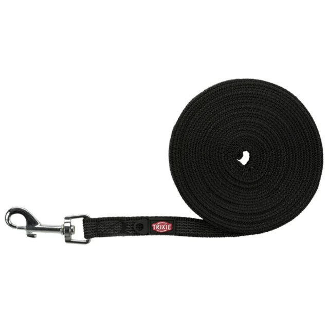Повідець Trixie Tracking Lead прогумований для собак, без петлі, розмір S-M, 5 м/15 мм, чорний