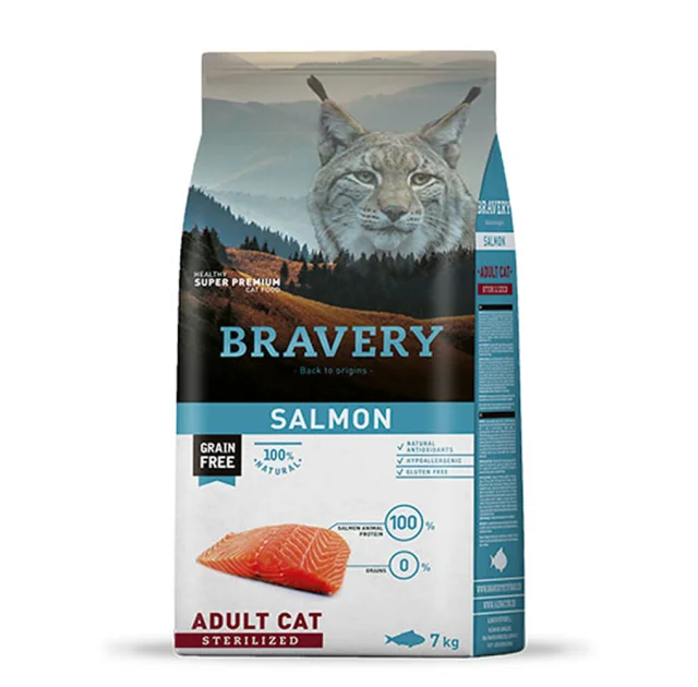 Сухий корм Bravery Salmon Adult Cat Sterilized для дорослих стерилізованих котів, з лососем, 7 кг