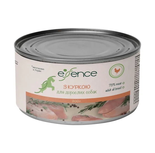 Вологий корм Essence для дорослих собак, з куркою, 200 г