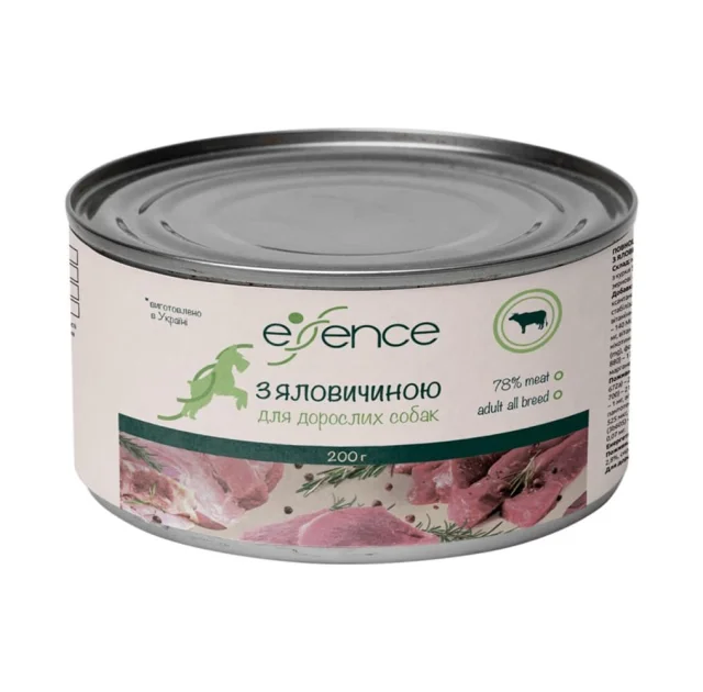 Вологий корм Essence для дорослих собак, з яловичиною, 200 г