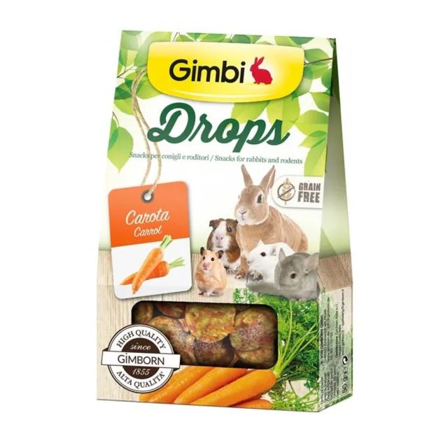 Лакомство GimBi дропсы для грызунов, с морковью, 50 г