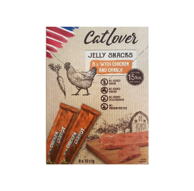 Ласощі CatLover Jelly Snacks Chiken and Carrot для котів, курка та морква в желе, 8 стіків по 10 г