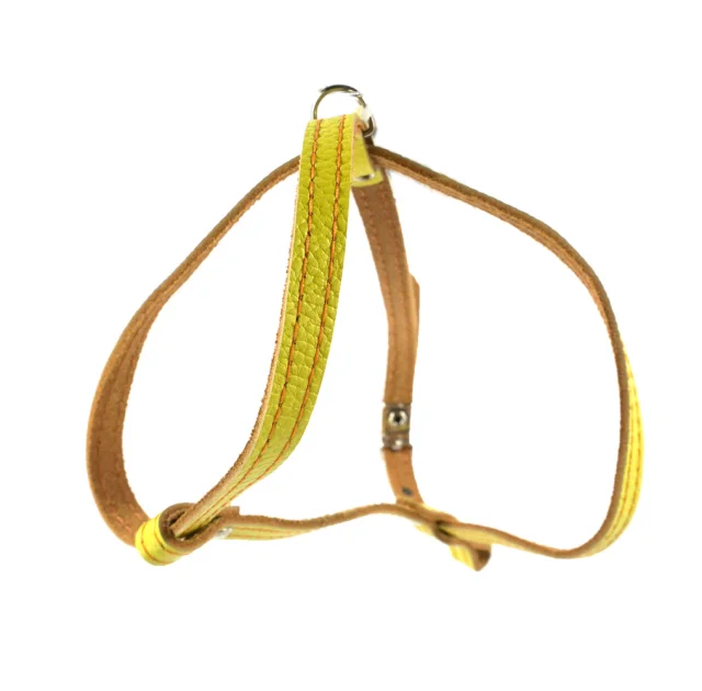 Шлейка Cristel для собак, кожа зенит перламутровая, лакированная, прошитая, 12 мм / 32 см / 38-48 см, жёлтый