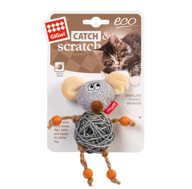 Игрушка GiGwi Catch&Scratch Мышка с колокольчиком, для кошек, 8 см