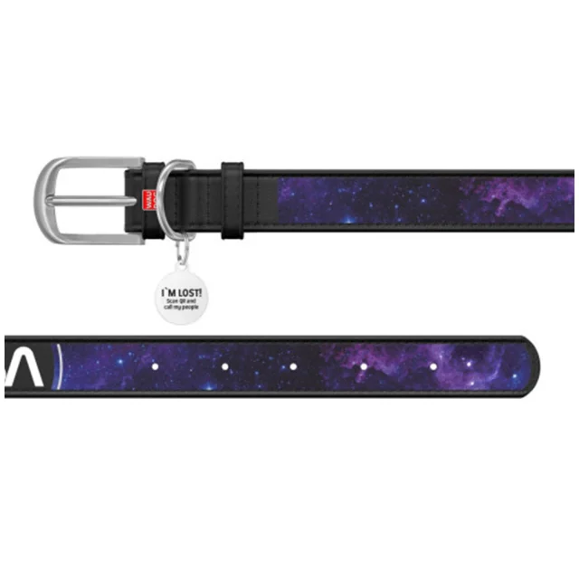 Ошейник Waudog Design с QR-паспортом для собак, рисунок "NASA21", кожа, размер M, 20 мм/30-39 см, чёрный