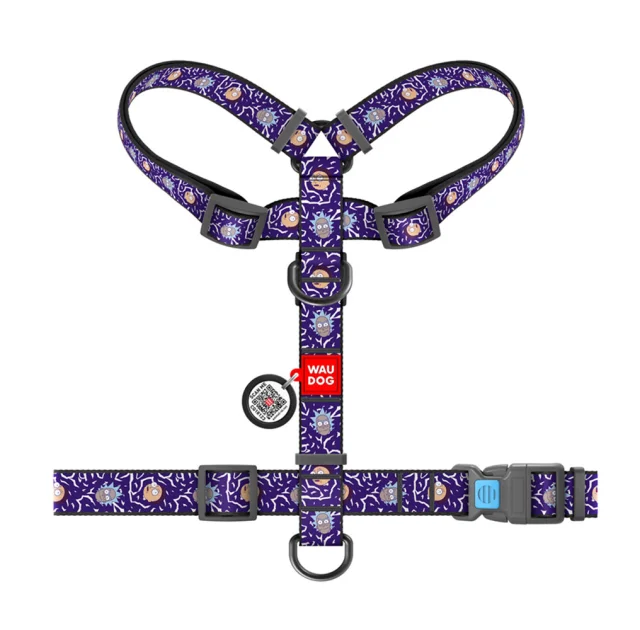 Шлея Waudog Nylon c QR-паспортом для собак, анатомическая, рисунок "Рик и Морти 2", размер L, 50-90/60-100 см