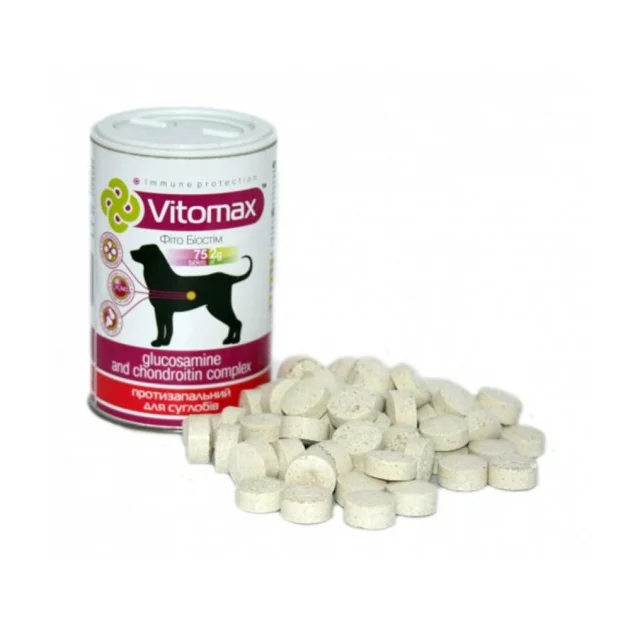 Витамины Vitomax противовоспалительные для суставов собак, с глюкозамином и хондротионином, 75 таб