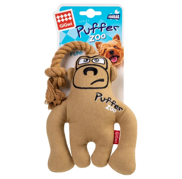 Игрушка GiGwi Puffer Zoo Обезьяна с пищалкой, для собак, текстиль, 31 см
