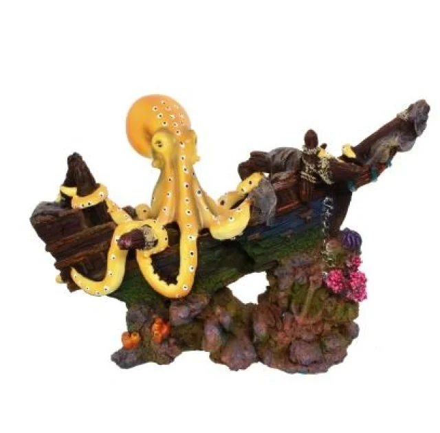 Декорация Yusee Корабль с осьминогом 28x13x19см