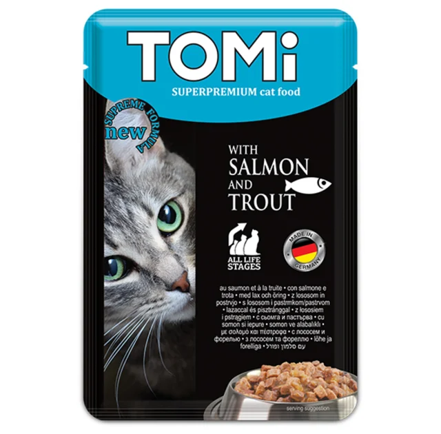 Консерви Tomi salmon trout з лососем і фореллю, для котів, вологий корм, пауч, 100 г