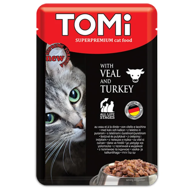Консерви Tomi veal turkey з м'ясом індички, для котів, вологий корм, пауч, 100 г