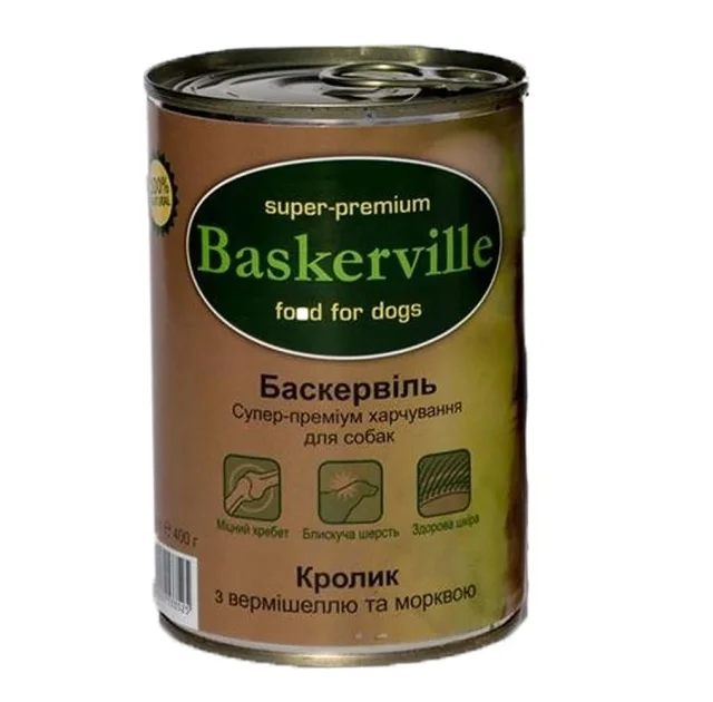 Вологий корм Baskerville для собак, кролик з локшиною і морквою 400 г