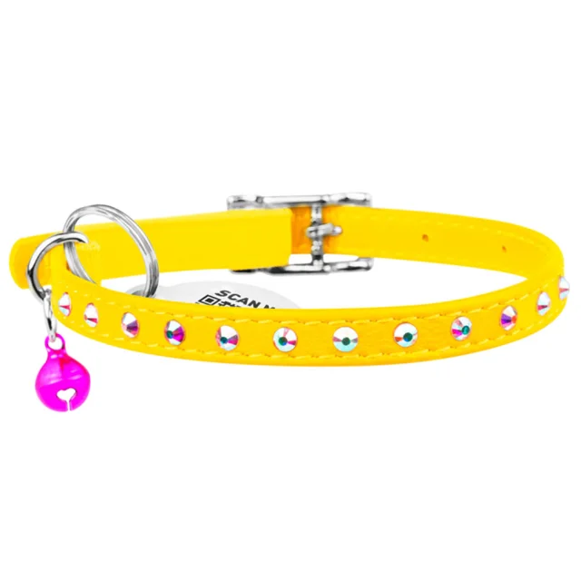 Ошейник Waudog Glamour с резинкой, клеевые стразы, для котов, ширина 9 мм, длина 22-30 см, желтый