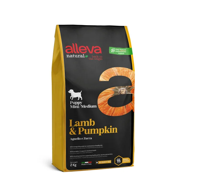 Сухий корм Alleva Natural Puppy Lamb&Pumpkin MinI/Medium для цуценят дрібних/середніх порід, ягня та гарбуз, 2 кг
