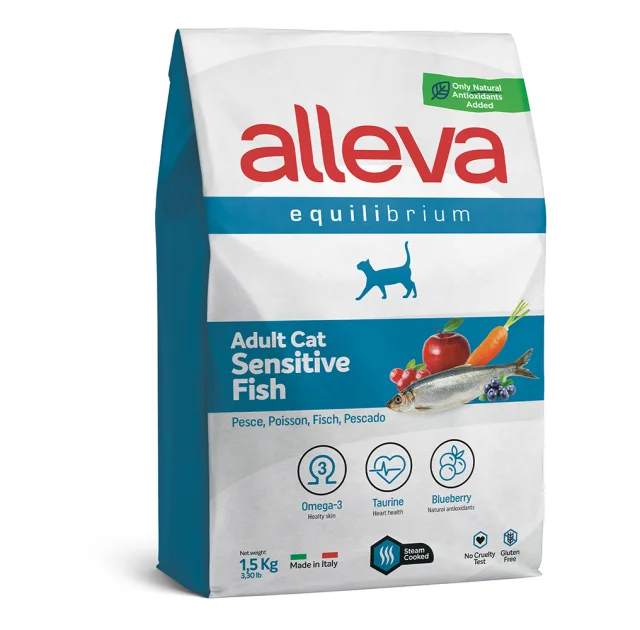 Сухий корм Alleva Equilibrium Sensitive Fish Adult Cat для котів з чутливим травленням, риба, 1.5 кг