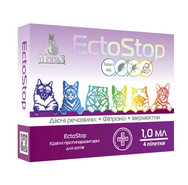 Краплі Modes EctoStop протипаразитарні для котів вагою 4-8 кг, 1 мл, ціна за 1 піпетку