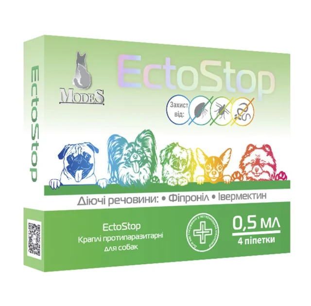 Краплі Modes EctoStop протипаразитарні для собак вагою до 4 кг, 0.5 мл, ціна за 1 піпетку