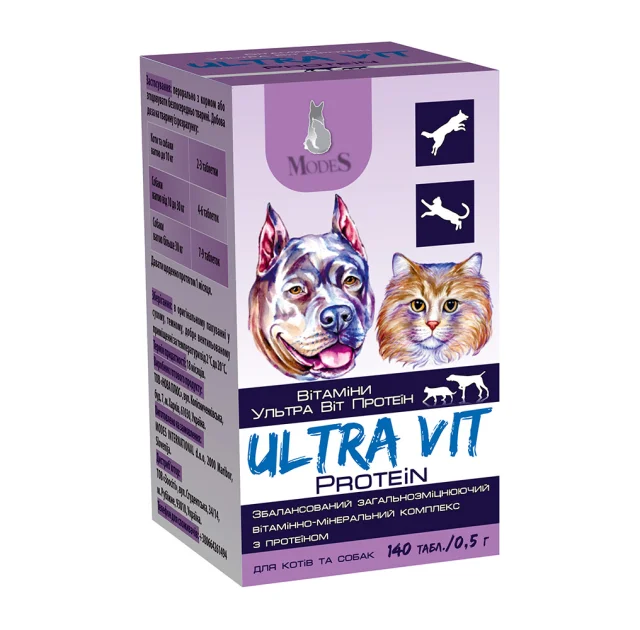 Витаминно-минеральный комплекс Modes Ultra Vit Protein с протеином, для собак и кошек, 140 табл