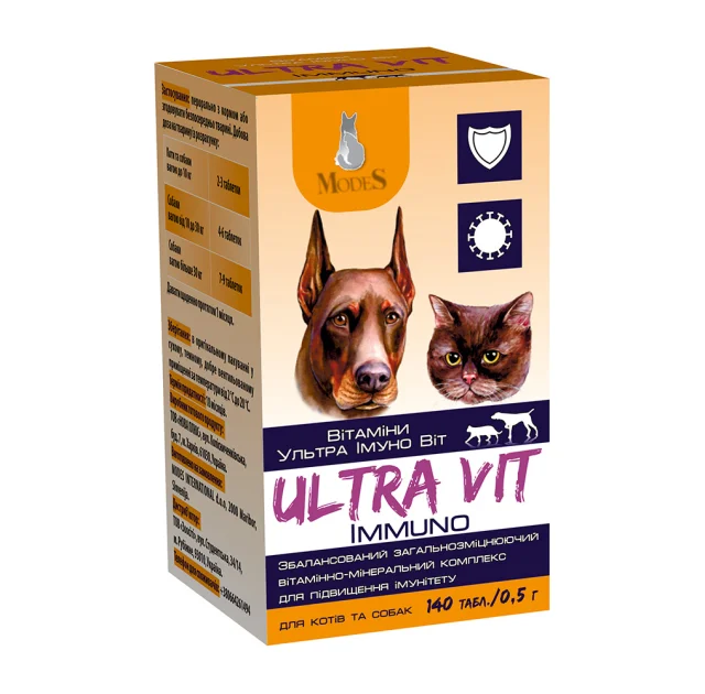 Витаминно-минеральный комплекс Modes Ultra Vit Immuno для повышения иммунитета собак и кошек, 140 табл
