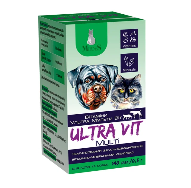 Вітамінно-мінеральний комплекс Modes Ultra Vit Multi для собак та котів, 140 табл