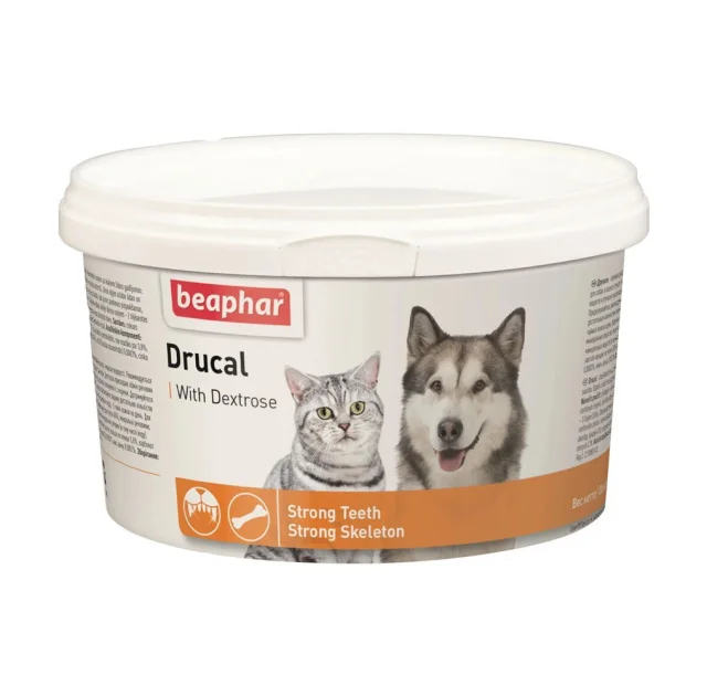 Минеральная добавка Beaphar Drucal для укрепления костей, зубов и мускулатуры собак и кошек, порошок, 250 г