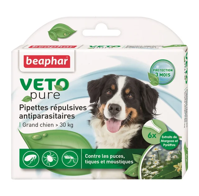 Краплі Beaphar Veto Pure Spot від бліх, кліщів та комарів для собак від 30 кг, біо натуральні, ціна за 1 піпетку