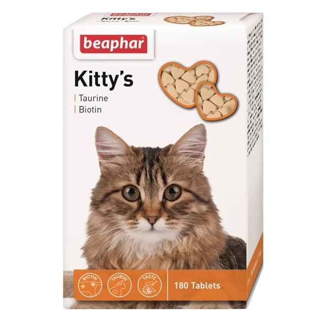 Вітамінізовані ласощі Beaphar Kitty’s Taurin Biotin для котів, з таурином та біотином, 180 табл