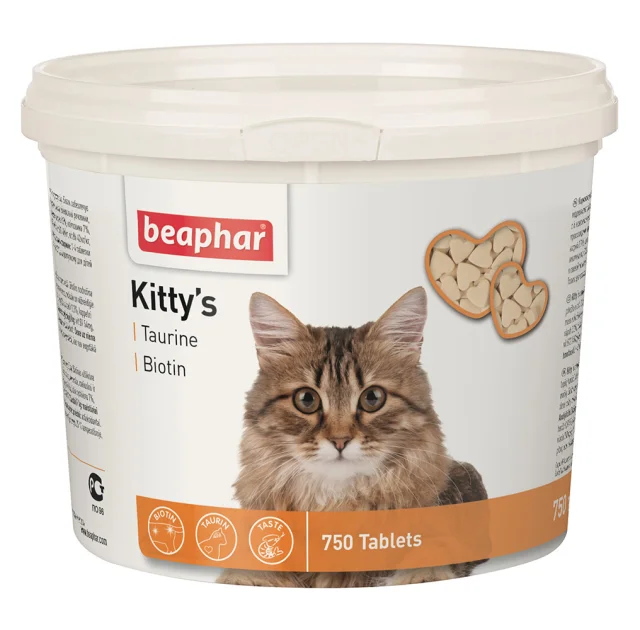 Вітамінізовані ласощі Beaphar Kitty’s Taurin Biotin для котів, з таурином та біотином, 750 табл