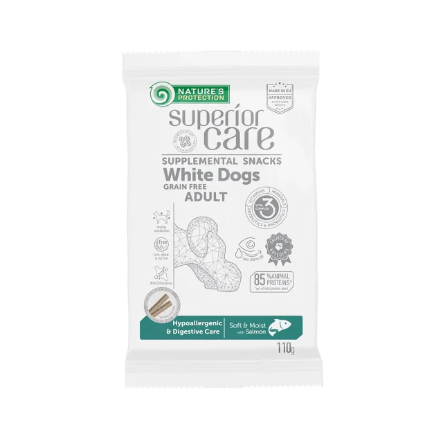 Беззернові ласощі Natures Protection Superior Care White Dogs для білих собак з чутливим травленням, з лососем, 110 г